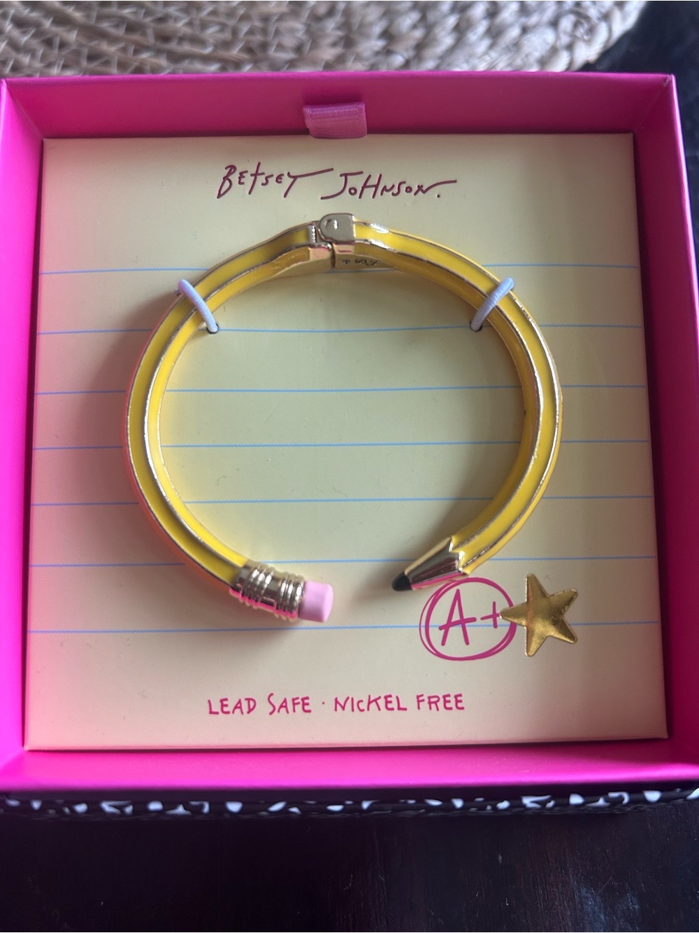 Betsey Johnson Yellow Pencil Charm Bangle Bracelet